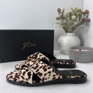 J. Crew Cross-strap Calf Hair Wedge Sandal Ivory Leopard AJ146 Women's 6 NWB